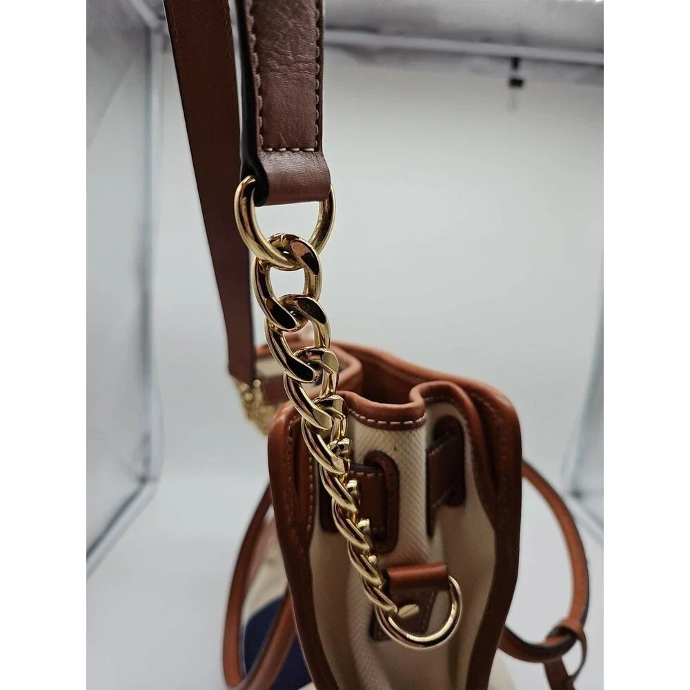 Michael Kors Hamilton Purse Tote Bag Tri-Color  Large Fabric Leather Padlock